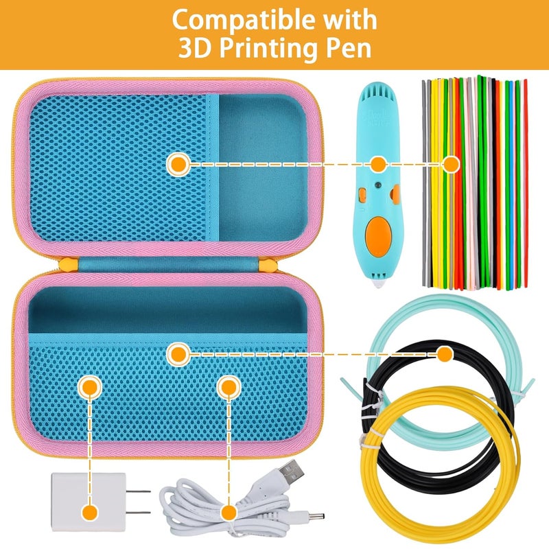 Baval Case Compatible with 3Doodler Start+ Essentials/3Doodler Flow 3D Printing Pen,Storage Holder for 3D Pen PLA Filament and Charger (Blue Case,Yellow Zipper) - Image 3